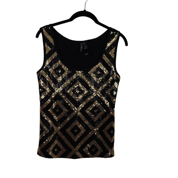 NWT Bisou Bisou Black Gold Sequins Dot Tank Top Sz S‎ - Picture 1 of 8